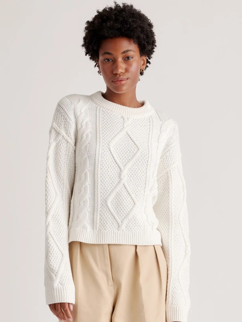 Quince 100% Organic Cotton Cropped Cable-knit Crew Sweater Women’s Size XL